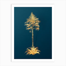 Vintage Giant Cabuya Botanical in Gold on Teal Blue n.0064 Art Print