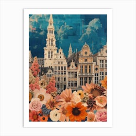 Belgium   Floral Retro Collage Style 4 Art Print