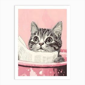 Cat In A Pink Bucket Art Print