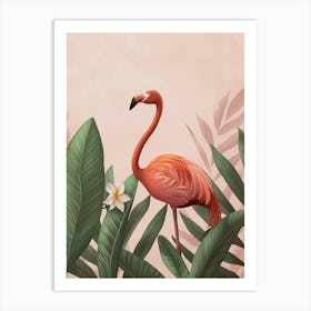 Chilean Flamingo Frangipani Minimalist Illustration 2 Art Print