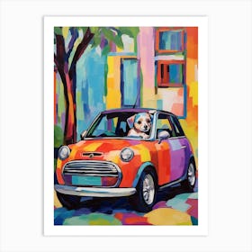 Austin Mini Cooper Vintage Car With A Dog, Matisse Style Painting 1 Art Print