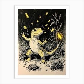 Lizard With Bees Art Print