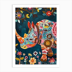 Kitsch Colourful Rhino 2 Art Print