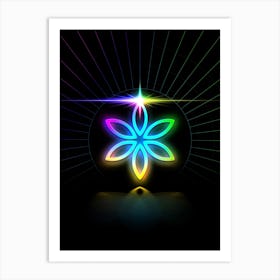 Neon Geometric Glyph in Candy Blue and Pink with Rainbow Sparkle on Black n.0130 Art Print