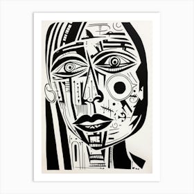 Abstract Geometric Linocut Face 1 Art Print