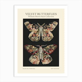 Velvet Butterflies Collection Night Butterflies William Morris Style 10 Art Print