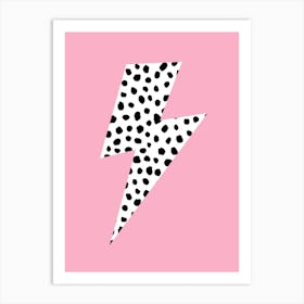 Lightning Bolt Black and White Spots on Pink Art Print