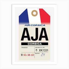 Corsica (AJA) France Vintage Airline Luggage Tag Art Print