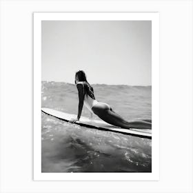 Surfer Girl Black And White Surfboard Art Print