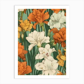 Seamless Pattern Of Irises Art Print