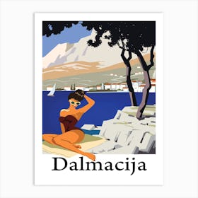 Dalmatia, Woman Posing on the Rocky Coast Art Print