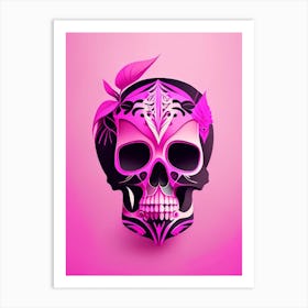 Skull With Abstract Elements 3 Pink Mexican Art Print