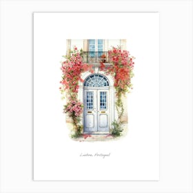 Lisbon, Portugal   Mediterranean Doors Watercolour Painting 3 Poster Art Print