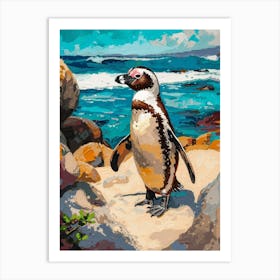 Galapagos Penguin Carcass Island Colour Block Painting 4 Art Print