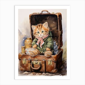Tiger Illustration Traveling Watercolour 2 Art Print
