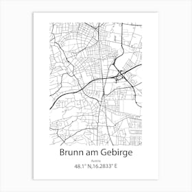 Brunn Am Gebirge,Austria Minimalist Map Art Print