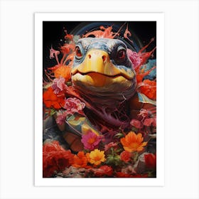 Turtle With Flowers Art Print