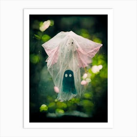 Pink Bedsheet Ghost In The Forest Photo Art Print