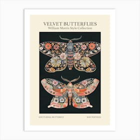 Velvet Butterflies Collection Nocturnal Butterfly William Morris Style 2 Art Print