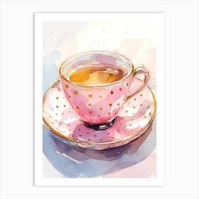 Elegant Watercolor Pink Cup Of Tea Art Print