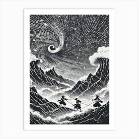 Shinobi In The Mountains Linocut Art Print