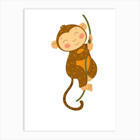 Cute Monkey Hanging On A Branch Art Print