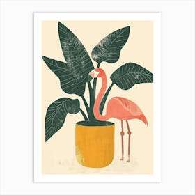 Jamess Flamingo And Banana Plants Minimalist Illustration 3 Art Print