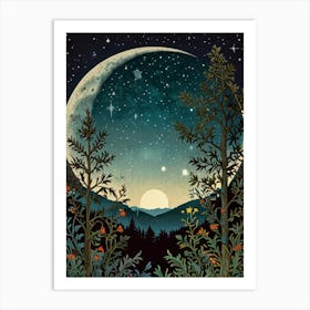 Moon And Stars Style William Morris 3 Art Print