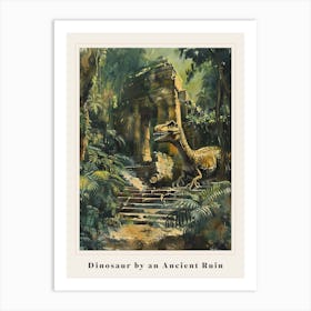 Dinosaur By An Ancient Ruin Painting 1 Poster Art Print