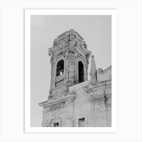Black and white Church Tower, historic building in Monopoli, Puglia, Italy - architecture and travel photography Art Print