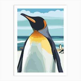 King Penguin Paradise Harbor Minimalist Illustration 3 Art Print