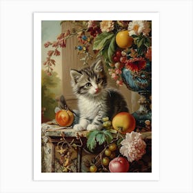 Kitten With Fruit Rococo Inspired 3 Art Print
