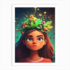 Girl With Flowers On Her Head 3 Art Print