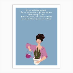 Woman Watering A Plant Art Print