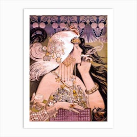 Art Nouveau Woman Smoking Poster by Manuel Orazi for Job Cigarette Papers - Remastered HD Vintage Bar Decor Classy Witchy Stylish White Haired Lady Art Print
