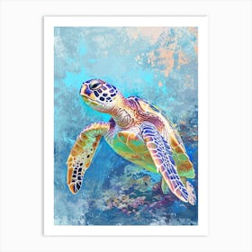 Sea Turtle Deep In The Ocean Textured Painting 2 Art Print