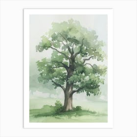 Oak Tree Atmospheric Watercolour Painting 11 Art Print