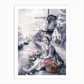 Little Girl With Tulips Art Print