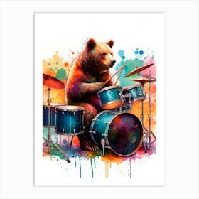 Bear Playing Drums Art Print