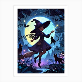 Witch On A Broom Art Print