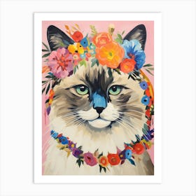 Birman Cat With A Flower Crown Painting Matisse Style 2 Art Print