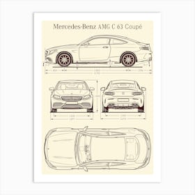 Mercedes Benz AMG C 63 Coupe 2018 car blueprint Art Print