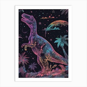 Neon Dinosaur Lines At Night 4 Art Print