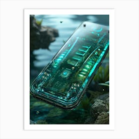 Aquatic Version Of A Smartphone With Creature Like Features Scales Shimmering In Shades Of Green An Art Print