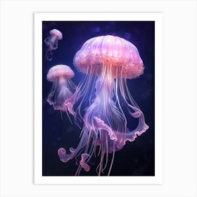 Lions Mane Jellyfish Neon Illustration 5 Art Print