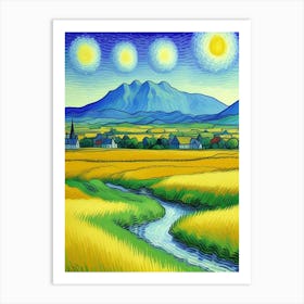 Starry Night Over Wheat Field Art Print