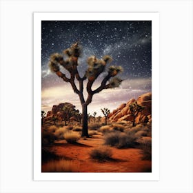 Joshua Tree With Starry Sky With Rain Drops In South Western Style (2) Art Print