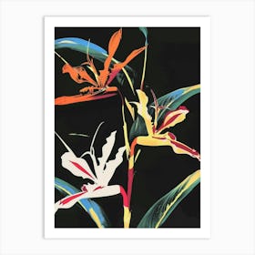 Neon Flowers On Black Heliconia 2 Art Print