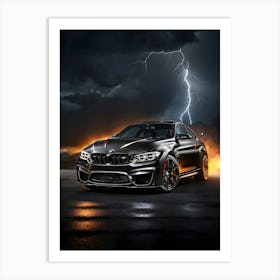 Car In Lightning Storm Art Print