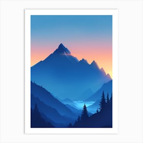 Misty Mountain Background Blue Color Theme Sunset Simple Minimalistic Vector Art Light Color 17 2023102320135982 08dv Ohcc Art Print